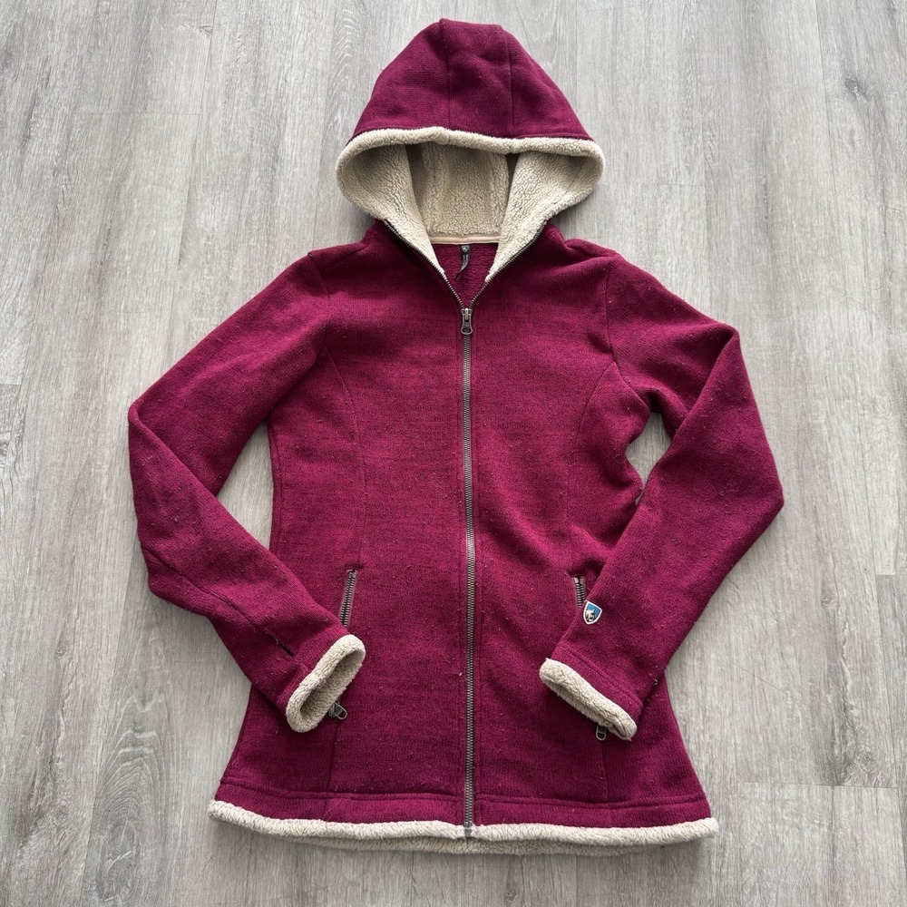 Kuhl Jacket Women's XS Alfpaca Fleece Hooded Full Zip Sherpa Lined Knit Magenta